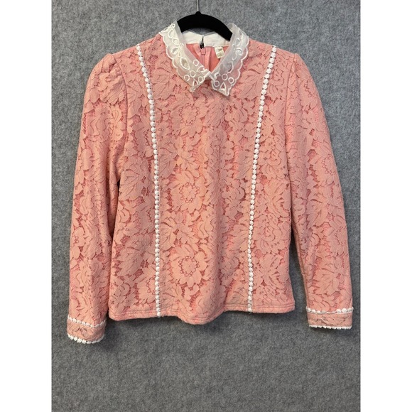 The Unbranded Brand Tops - Kesuolian Pink and White Lace Overlay Zip Back Top Size Small